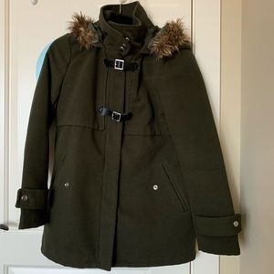 Army green peacoat